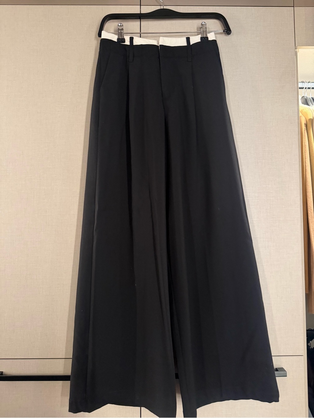 Bershka Black Maxi Wide-Leg Skirt with White Waistband